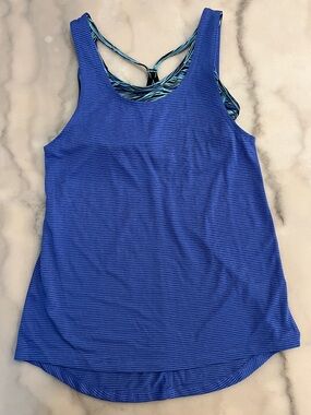 Champion Blue Striped Layered Racerback Tank with Built in Bra